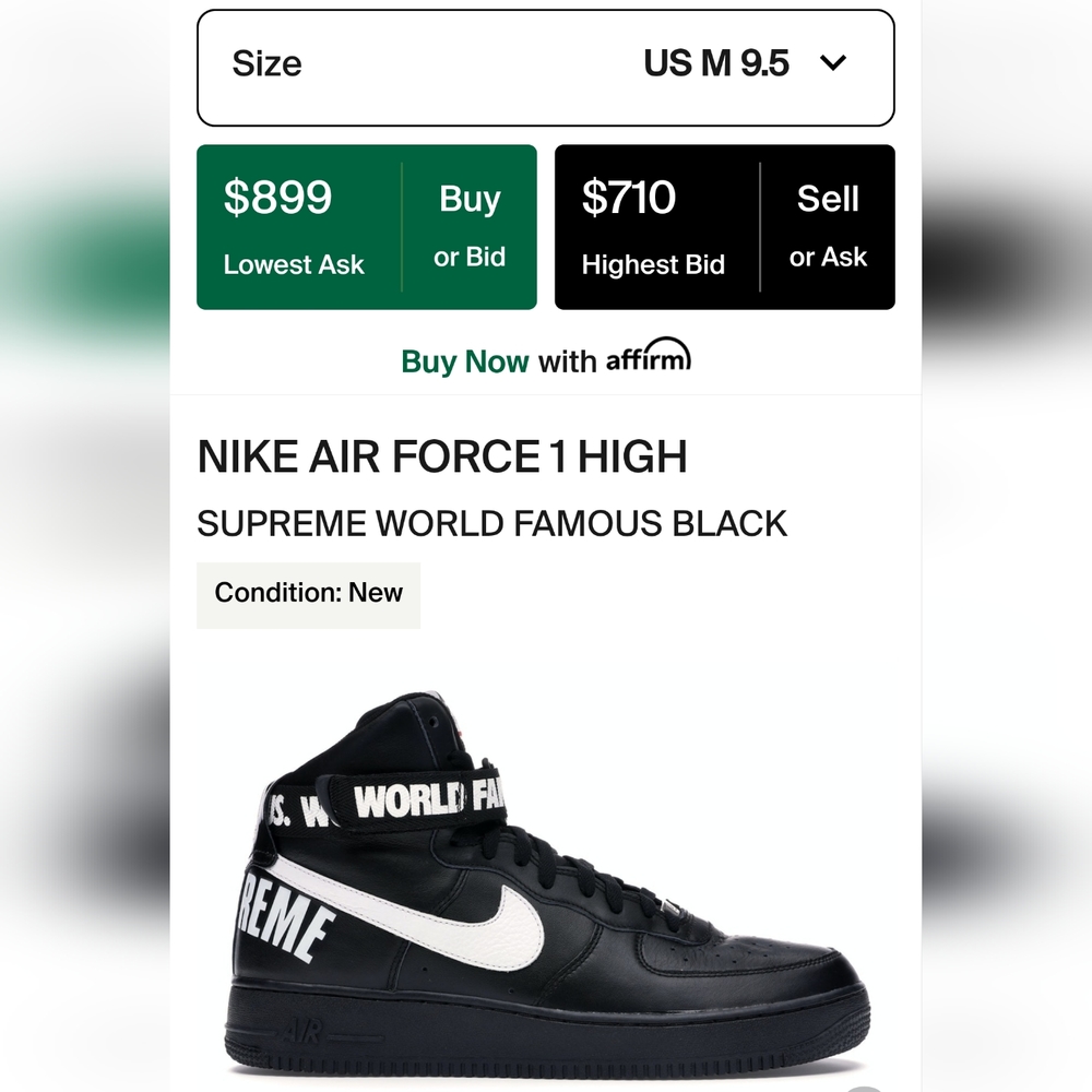 Air Force 1 High Supreme Black/White 9.5 Mens